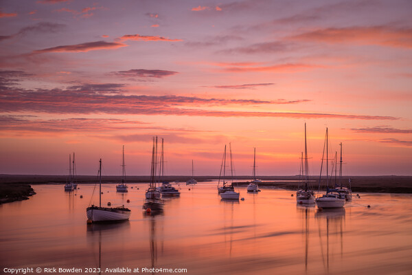 Captivating Red Sunrise over Wells Harbor Picture Board by Rick Bowden