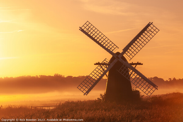 Misty Morning at Herringfleet Mill Picture Board by Rick Bowden