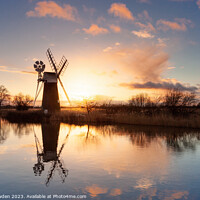 Buy canvas prints of Norfolk Mill At Sunset by Rick Bowden