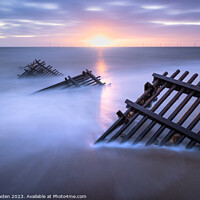Buy canvas prints of Three-part Metal Groyne at Caister Beach by Rick Bowden