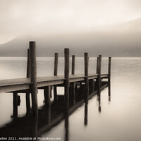 Buy canvas prints of Misty Derwent Water Jetty by Rick Bowden