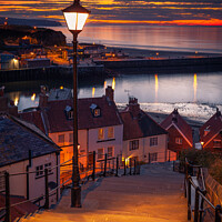 Buy canvas prints of Golden Sunset on Whitby Steps by Rick Bowden
