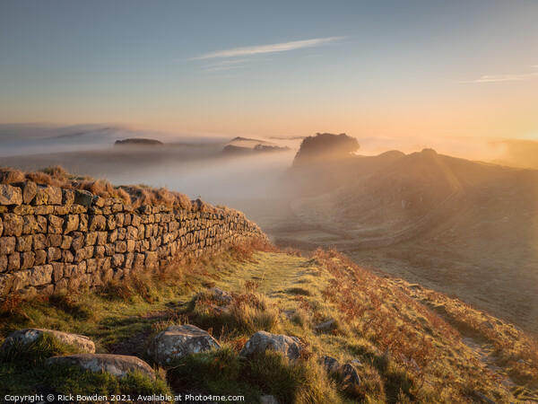 Mystical Sunrise at Hadrians Wall Picture Board by Rick Bowden
