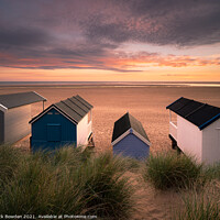 Buy canvas prints of Sunrise at Wells Beach Huts by Rick Bowden
