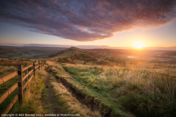 Majestic Sunrise over Mam Tor Picture Board by Rick Bowden