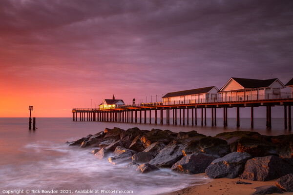 Radiant Sunrise over Southwold Pier Picture Board by Rick Bowden