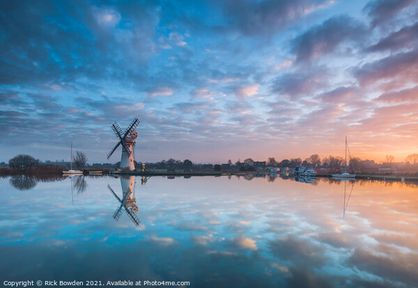 Tranquil Reflections of Thurne Mill Picture Board by Rick Bowden