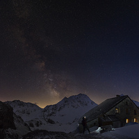 Buy canvas prints of Milky Way over Cabane de Chanrion, Switzerland by Darren Foltinek