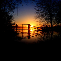 Buy canvas prints of  Sunrise thru the flooded gate by Ross Lawford