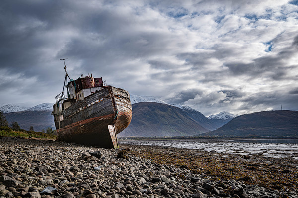Corpach Wreck Picture Board by Alan Sinclair