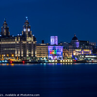 Buy canvas prints of The Liverpool skyline at night by Marcia Reay