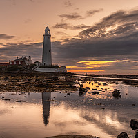 Buy canvas prints of Sunrise at St Mary's Lighthouse by Marcia Reay