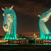 Buy canvas prints of The Falkirk kelpies at night by Marcia Reay