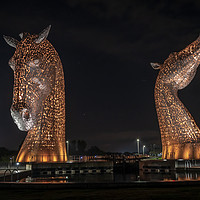 Buy canvas prints of The Falkirk kelpies in gold  by Marcia Reay