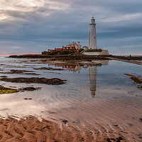 Buy canvas prints of St Mary's Lighthouse at sunrise by Marcia Reay