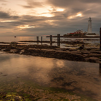 Buy canvas prints of St Mary's lighthouse at sunrise by Marcia Reay