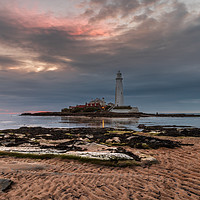 Buy canvas prints of St Mary's lighthouse at sunrise by Marcia Reay