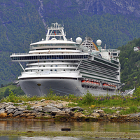 Buy canvas prints of  Ventura Cruise Ship in Norwegian Fjord. Olden 201 by Tom Pipe