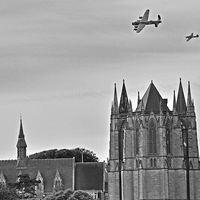 Buy canvas prints of  Lancaster & Hurricane team up over Lancing Chapel by Tom Pipe