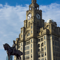 Buy canvas prints of  Liver buildings from Mann Island Liverpool by Richy Winchester