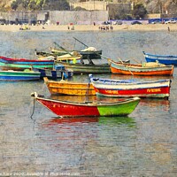 Buy canvas prints of Boats in Chorillos Harbor #1 by Mary Machare