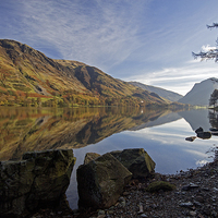 Buy canvas prints of  Buttermere Autumn Reflections #1 by Peter Yardley