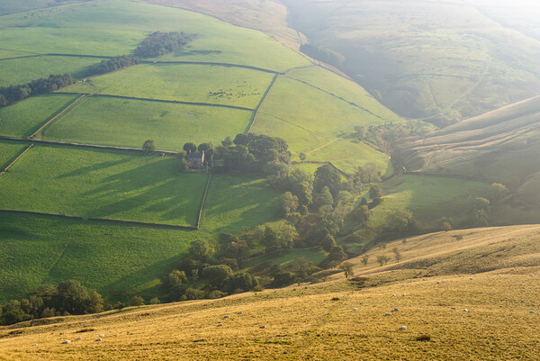 Soft morning sunlight on the hills near Hayfield, Derbyshire Picture Board by Andrew Kearton