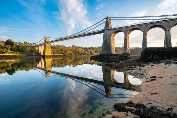 Menai Suspension Bridge at sunset Picture Board by Andrew Kearton