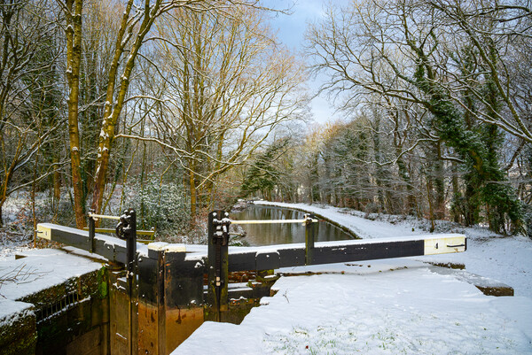 Marple Locks in the snow Picture Board by Andrew Kearton