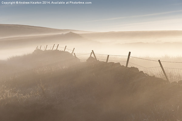  Mist and low sunlight on the moors Picture Board by Andrew Kearton