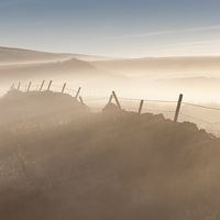 Buy canvas prints of  Mist and low sunlight on the moors by Andrew Kearton
