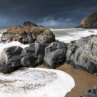Buy canvas prints of  Incoming tide on Penbryn beach, West Wales. by Andrew Kearton