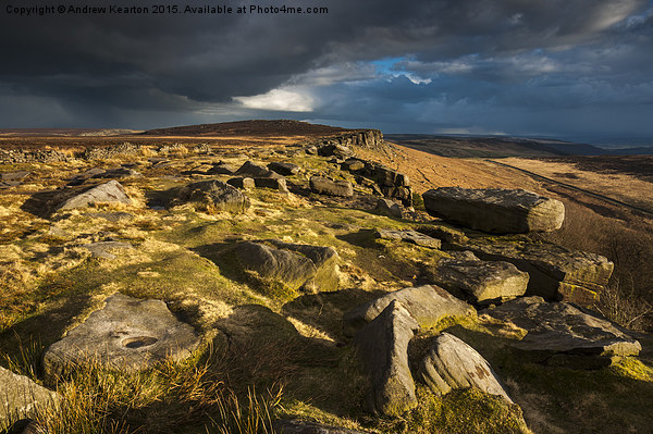  Dramatic light on Stanage edge, Peak District Picture Board by Andrew Kearton