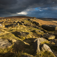 Buy canvas prints of  Dramatic light on Stanage edge, Peak District by Andrew Kearton