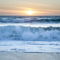Buy canvas prints of  Waves at sunset, Fistral beach ,Newquay, Cornwall by Andrew Kearton