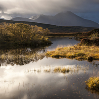 Buy canvas prints of  Still pool and moody mountains, Isle of Skye, Sco by Andrew Kearton