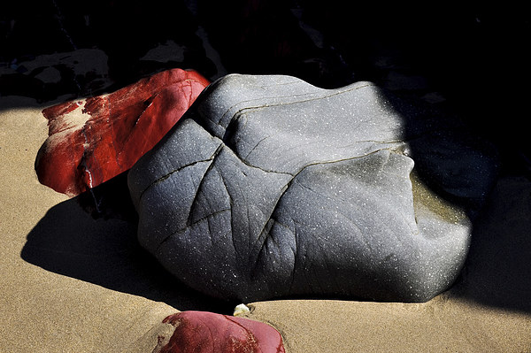  Sea sculpted rocks on Caerfai beach, Wales Picture Board by Andrew Kearton