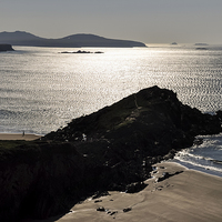 Buy canvas prints of  Sun shining off the sea at Whitesands Bay, Wales by Andrew Kearton