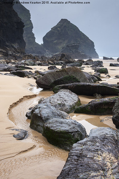 Dramatic rocky shore at Bedruthan steps, Cornwall Picture Board by Andrew Kearton