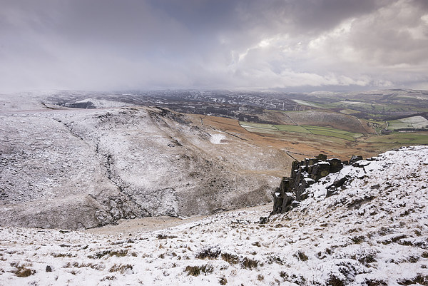  Snow on the hills above Glossop Picture Board by Andrew Kearton