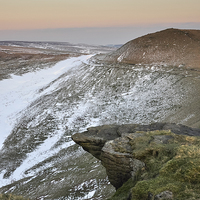 Buy canvas prints of  Moon rise in a snowy Peak District scene by Andrew Kearton