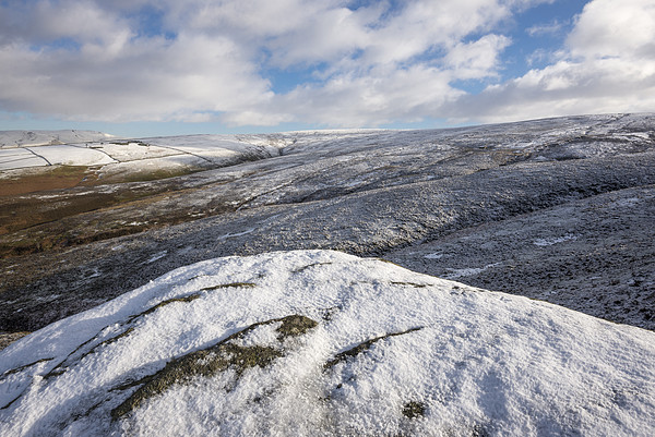 Snowy moors above Glossop Picture Board by Andrew Kearton