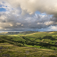 Buy canvas prints of Moody clouds over High Peak hills by Andrew Kearton
