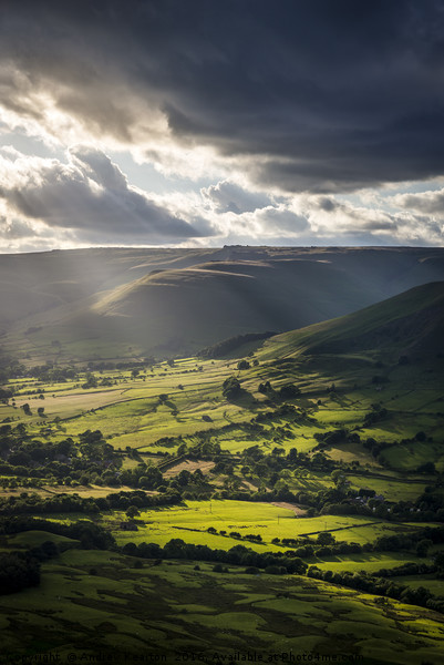 Slanting sunbeams on the vale of Edale Picture Board by Andrew Kearton