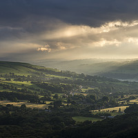 Buy canvas prints of Soft sunbeams over an English landscape by Andrew Kearton