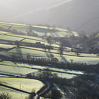 Buy canvas prints of Frosty fields near Hayfield, Derbyshire by Andrew Kearton