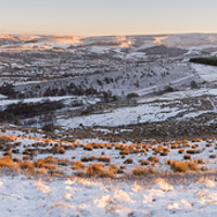 Buy canvas prints of Snowy winter morning in Glossop, Derbyshire by Andrew Kearton