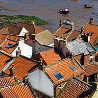 Buy canvas prints of Red rooftops at Staithes, North Yorkshire by Andrew Kearton