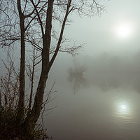 Buy canvas prints of Misty autumn morning by the lake by Andrew Kearton