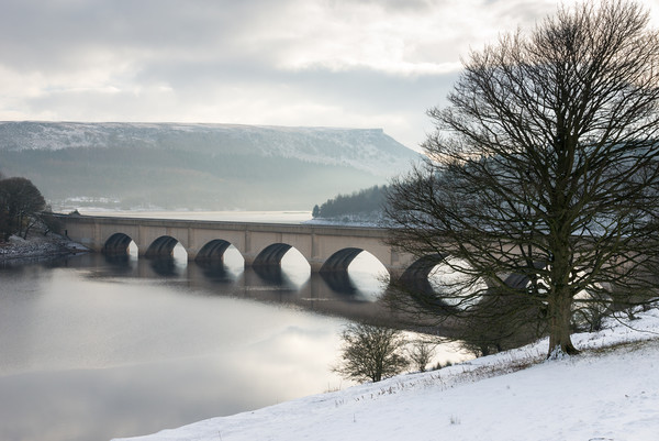 Ashopton Viaduct, Ladybower reservoir in winter Picture Board by Andrew Kearton